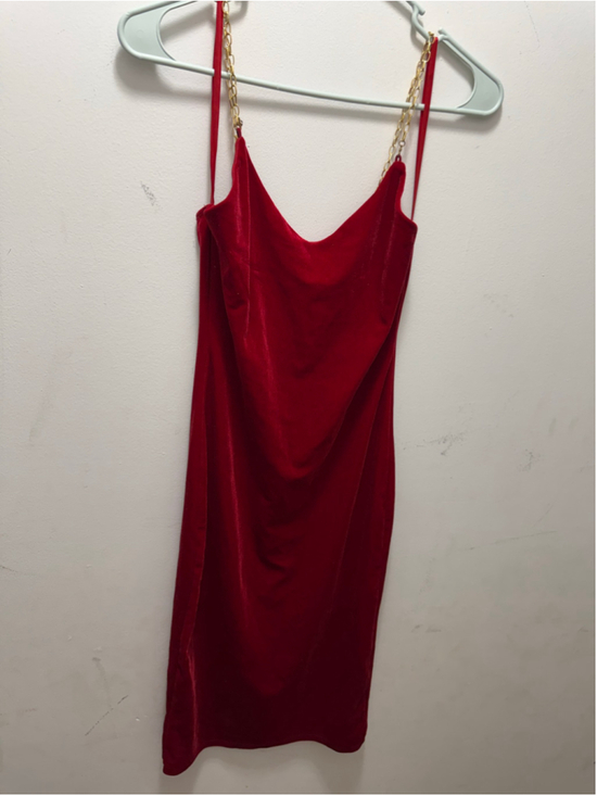 Love J Dresses & Skirts - Women's Love J Red Velvet Mini Dress with Gold Chain Straps S